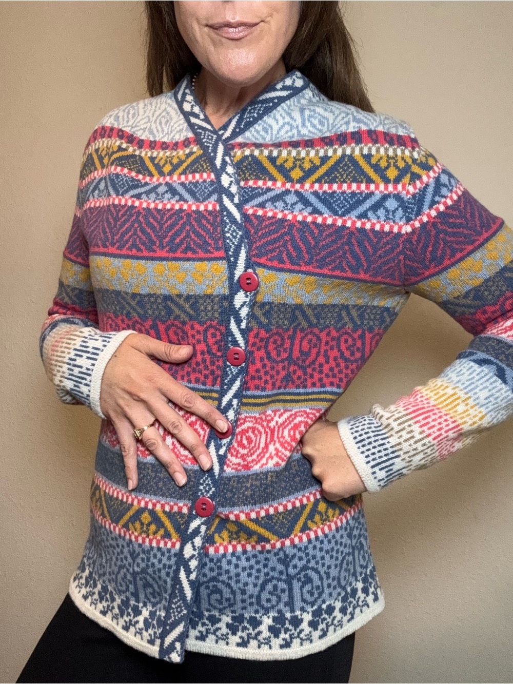 NWT IVKO Multicolor Jacquard Button Cardigan Sweater Runs Small size EU 42 - Picture 2 of 16